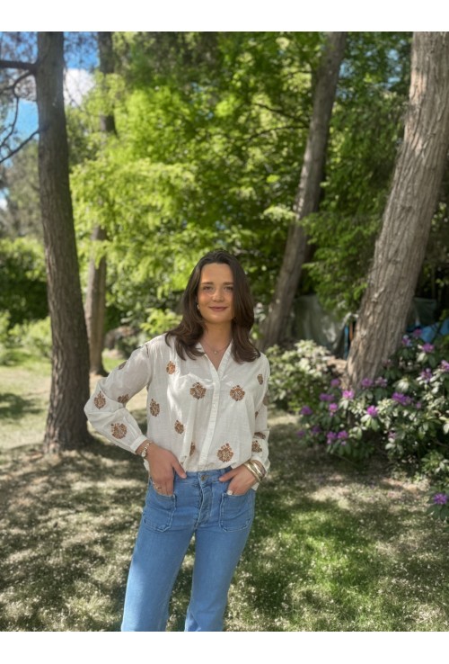 Chemisier écru ADELE brodé de fleurs