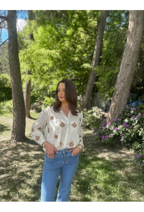 Chemisier écru ADELE brodé de fleurs