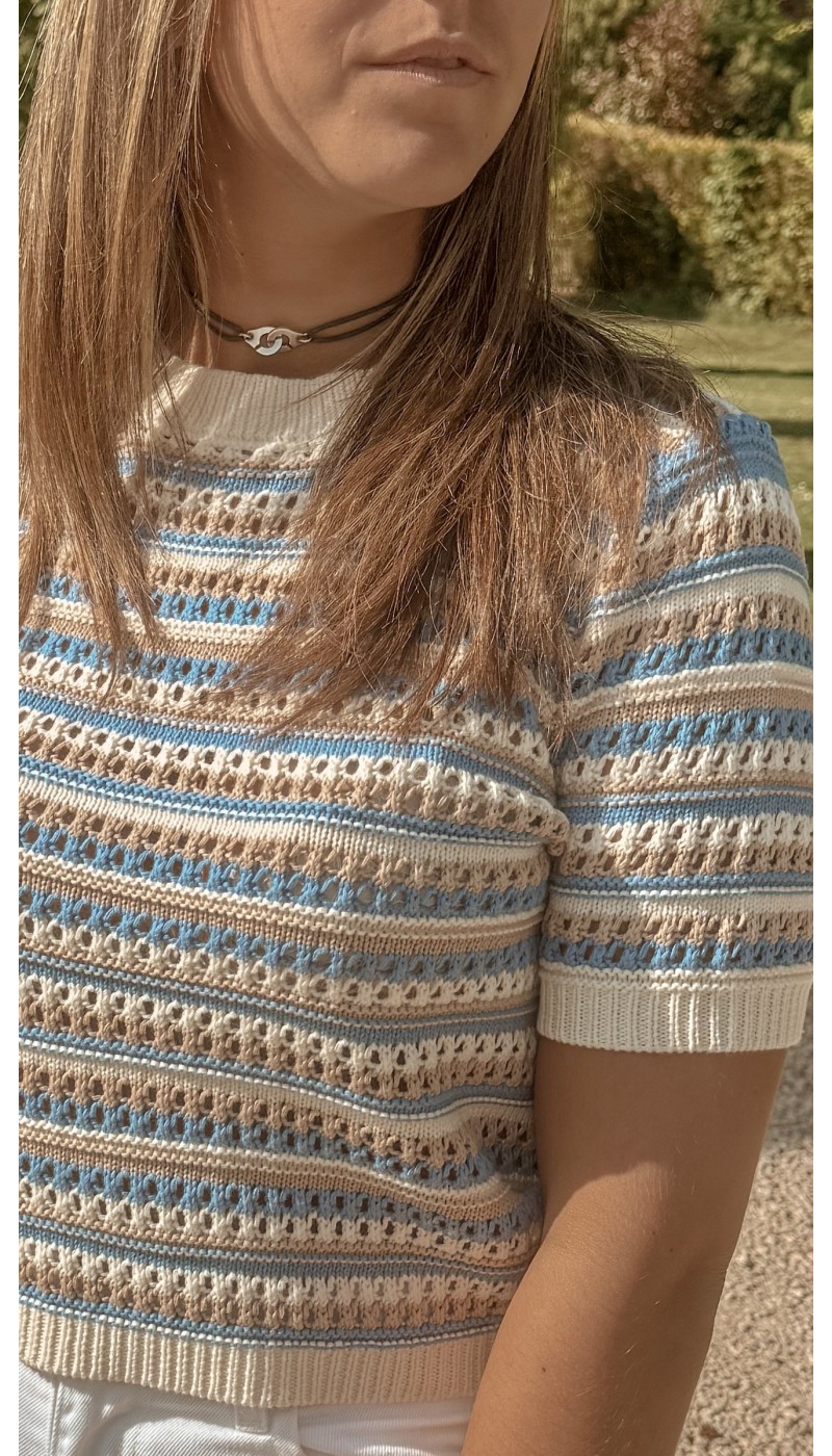 Pull BUDY à lignes bleues et beige