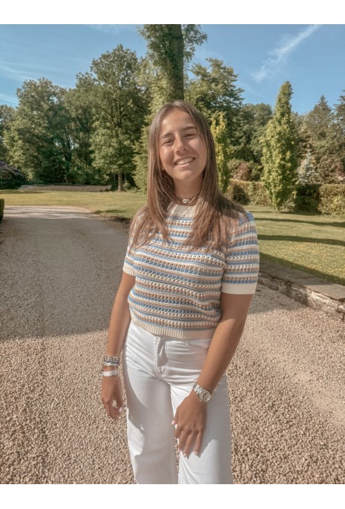 Pull BUDY à lignes bleues et beige