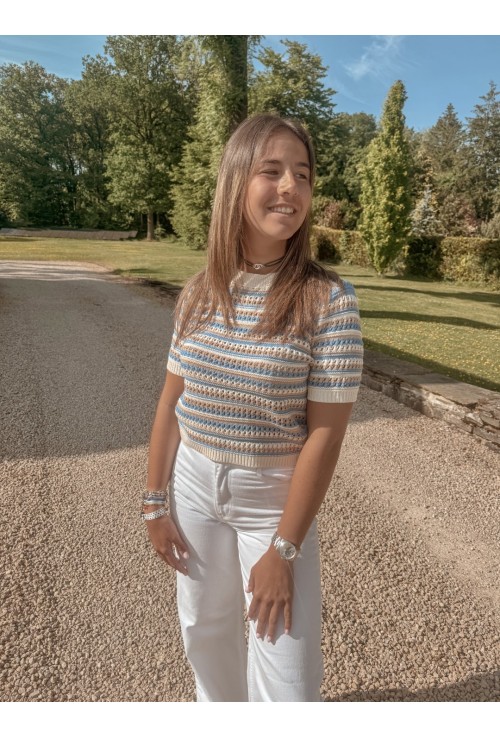 Pull BUDY à lignes bleues et beige