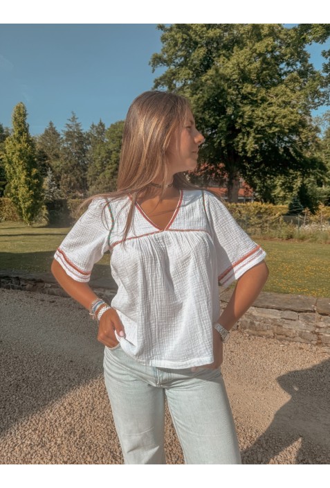 Top ample CLARISSE BLANC brodé Top ample CLARISSE BLANC brodé