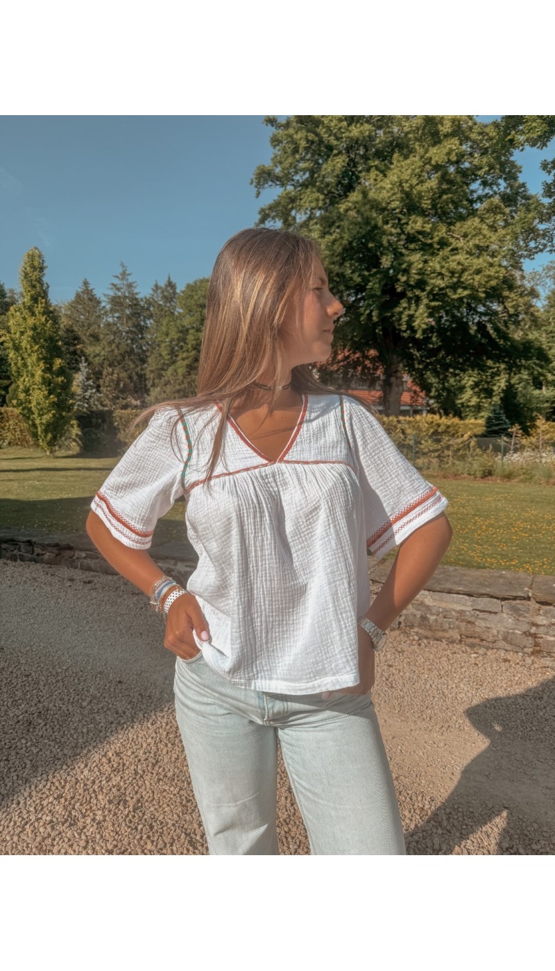 Top ample CLARISSE BLANC brodé