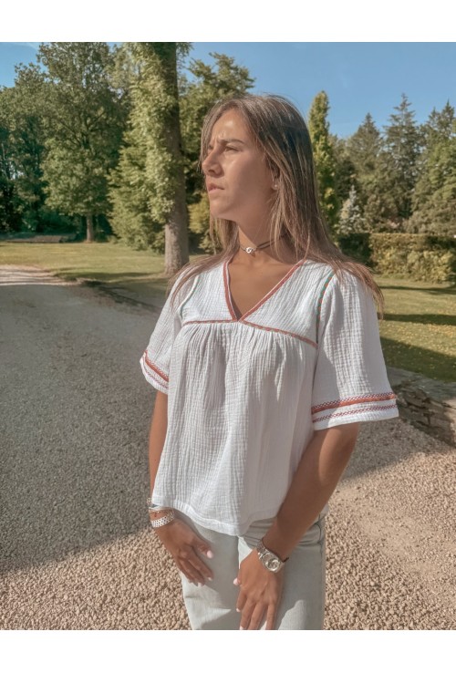 Top ample CLARISSE BLANC brodé