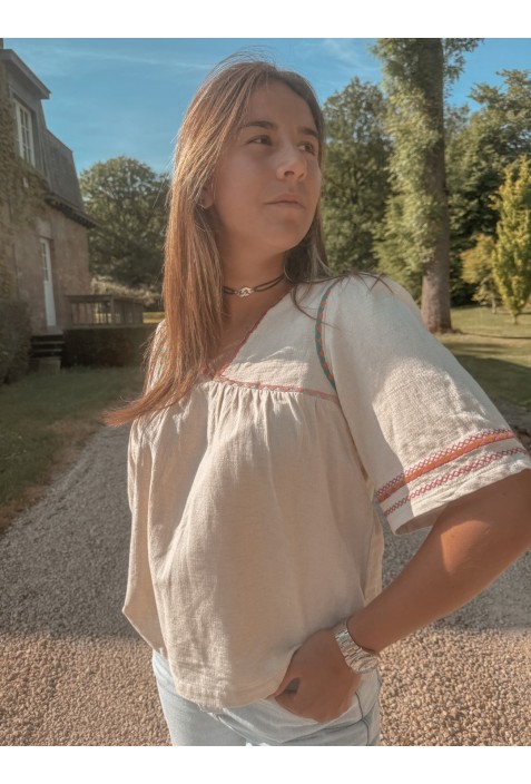 Top ample CLARISSE BEIGE brodé