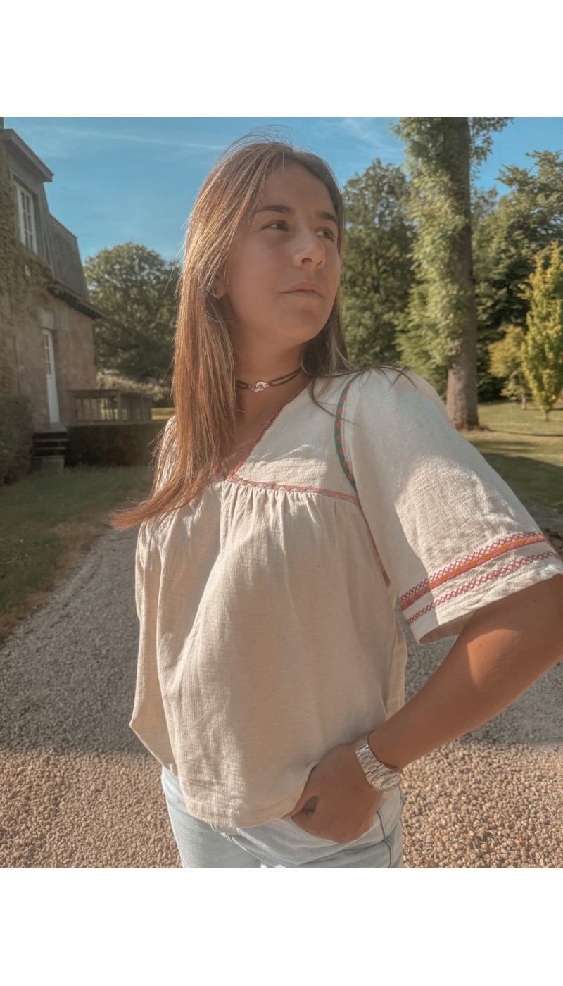 Top ample CLARISSE BEIGE brodé