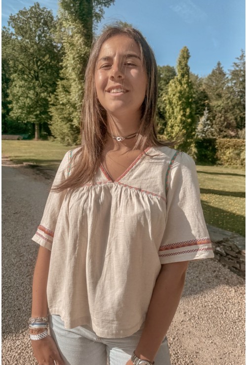 Top ample CLARISSE BEIGE brodé