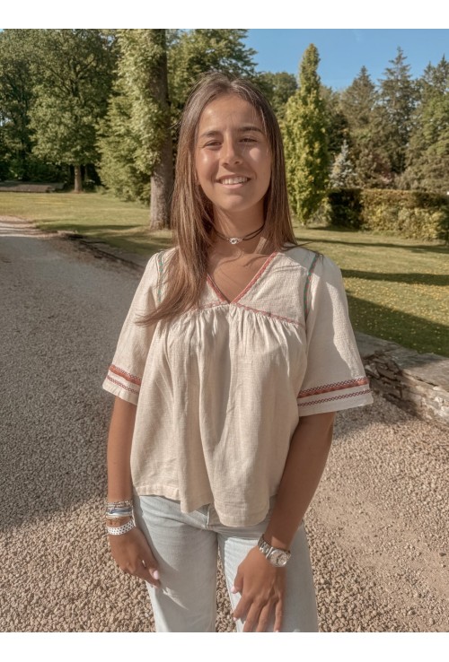 Top ample CLARISSE BEIGE brodé