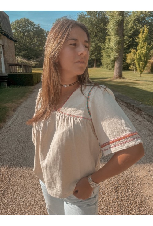 Top ample CLARISSE BEIGE brodé