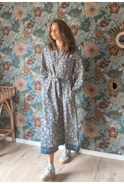 Robe longue SIENNA bleue à fleurs