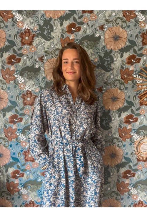 Robe longue SIENNA bleue à fleurs