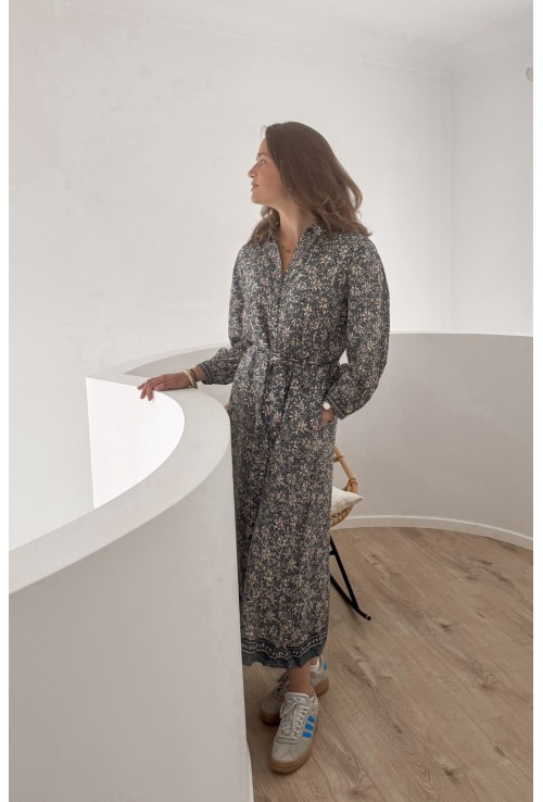 Robe longue SIENNA bleue à fleurs