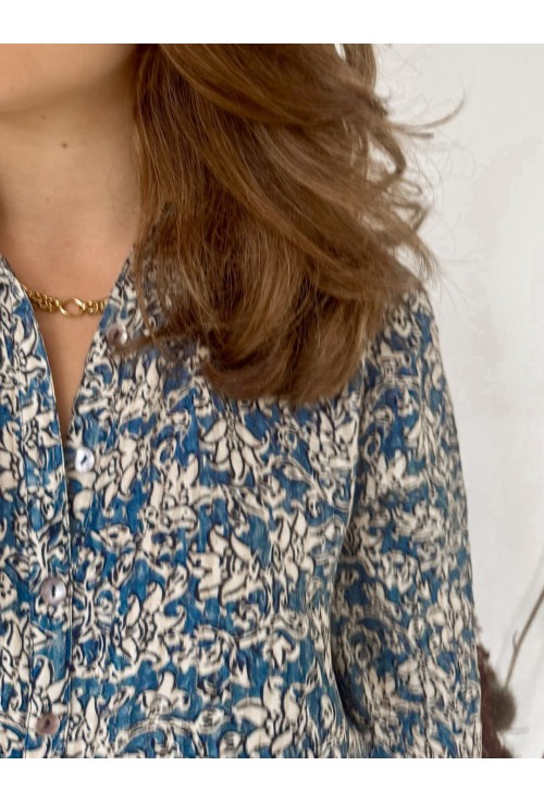 Robe longue SIENNA bleue à fleurs