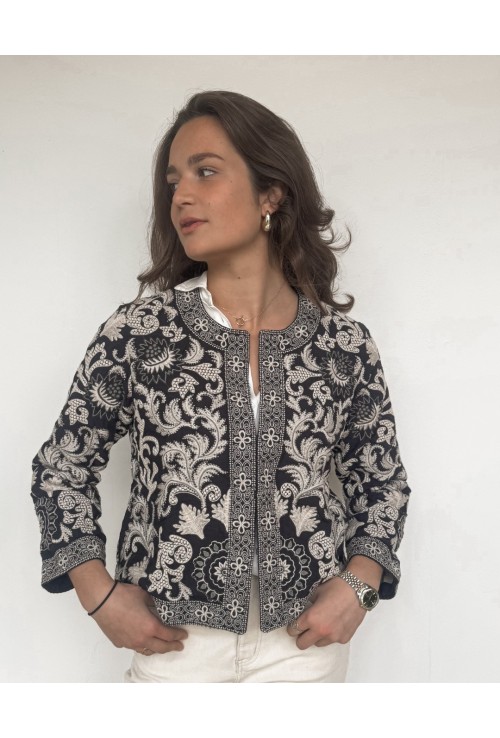 Veste brodée OLIVER BLEUE ET ECRUE
