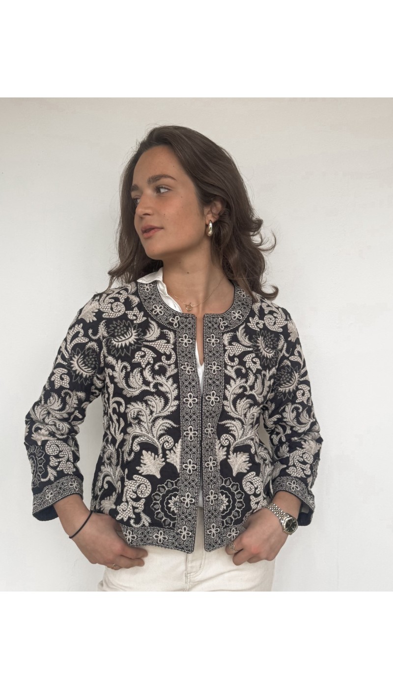 Veste brodée OLIVER BLEUE ET ECRUE