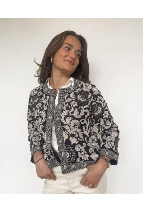 Veste brodée OLIVER BLEUE ET ECRUE