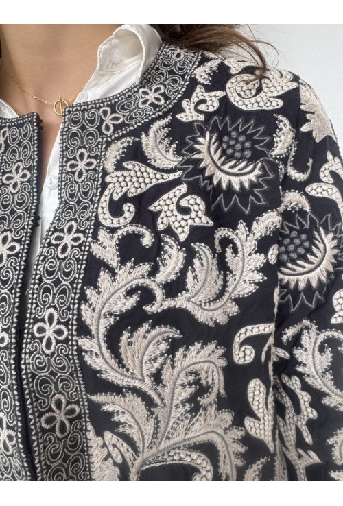 Veste brodée OLIVER BLEUE ET ECRUE