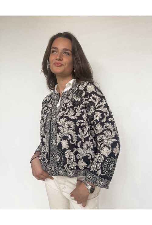 Veste brodée OLIVER BLEUE ET ECRUE
