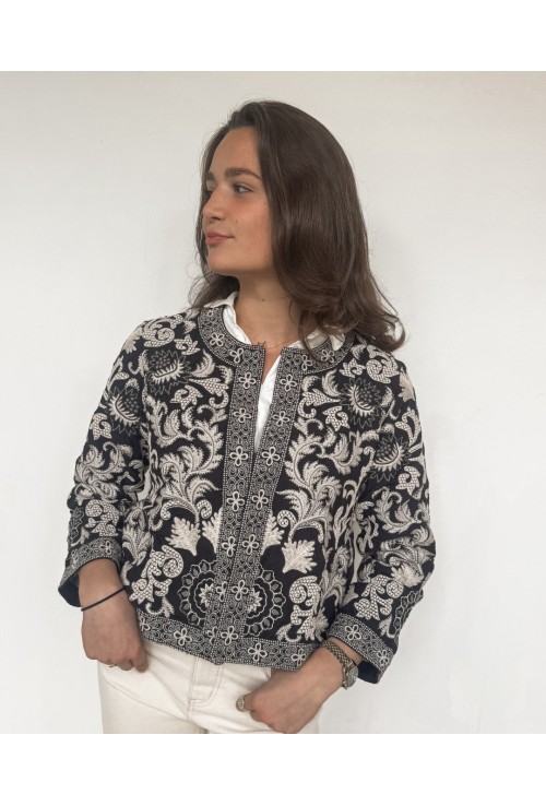 Veste brodée OLIVER BLEUE ET ECRUE