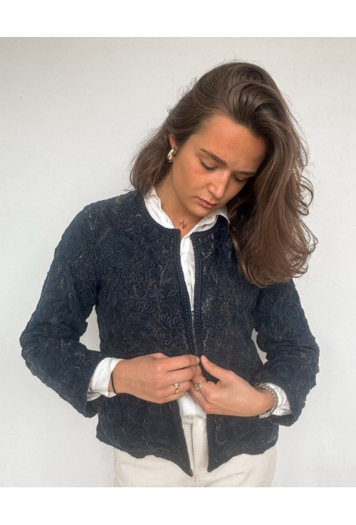 Veste brodée OLIVER BLEUE ET MARRON