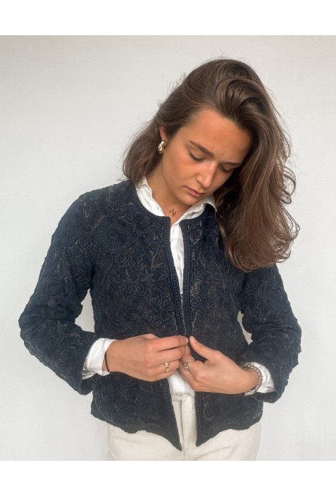 Veste brodée OLIVER BLEUE ET MARRON Veste brodée OLIVER BLEUE ET MARRON