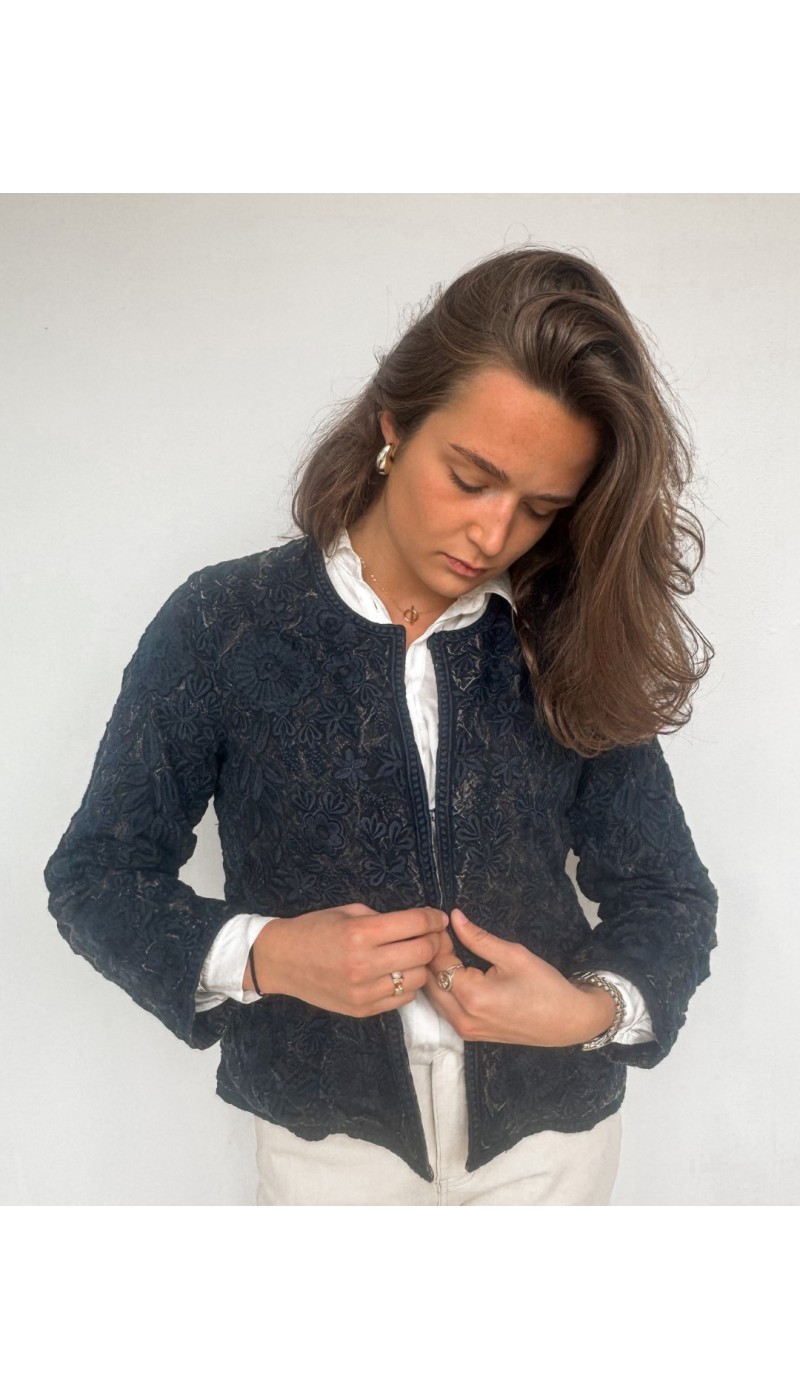 Veste brodée OLIVER BLEUE ET MARRON