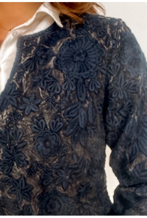 Veste brodée OLIVER BLEUE ET MARRON