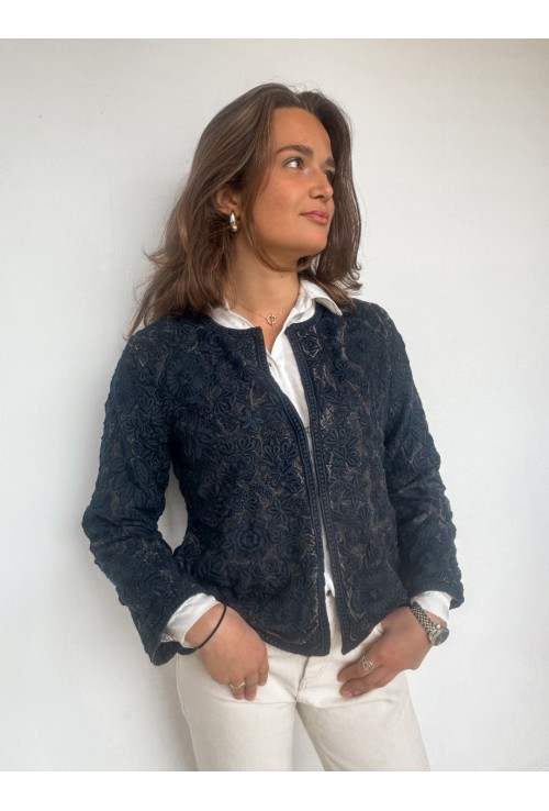 Veste brodée OLIVER BLEUE ET MARRON