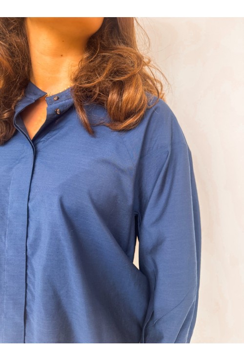 Chemisier CHARLIZE BLEU NUIT à col mao