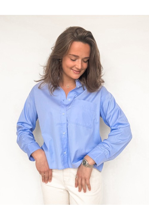 Chemisier MORGANE BLEU CIEL avec grande poche