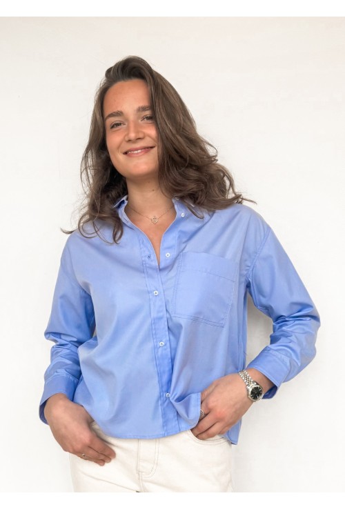 Chemisier MORGANE BLEU CIEL avec grande poche