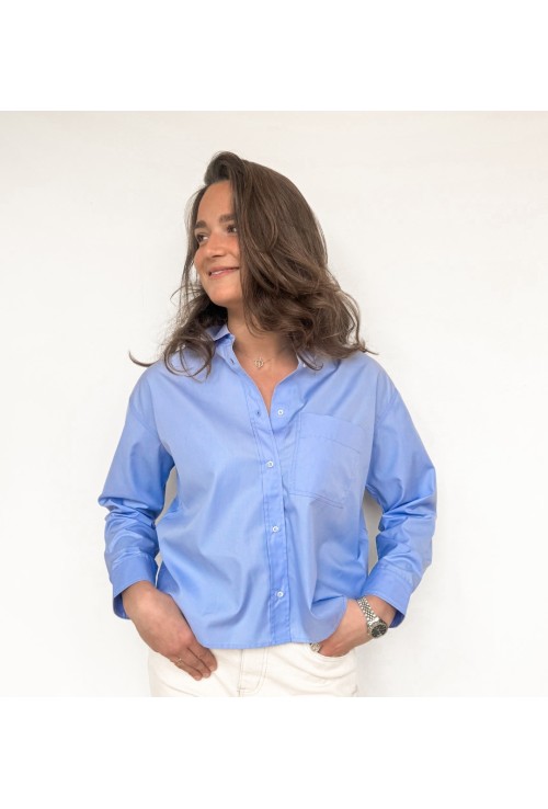 Chemisier MORGANE BLEU CIEL avec grande poche