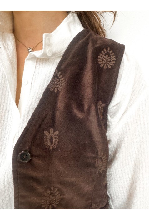 Gilet en velours brun brodé ROBBIE