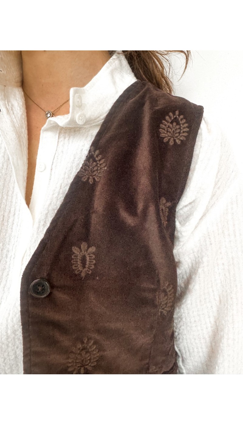 Gilet en velours brun brodé ROBBIE