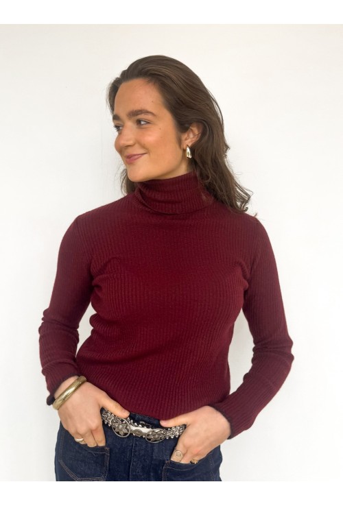 Pull col roulé TOMMY BORDEAUX