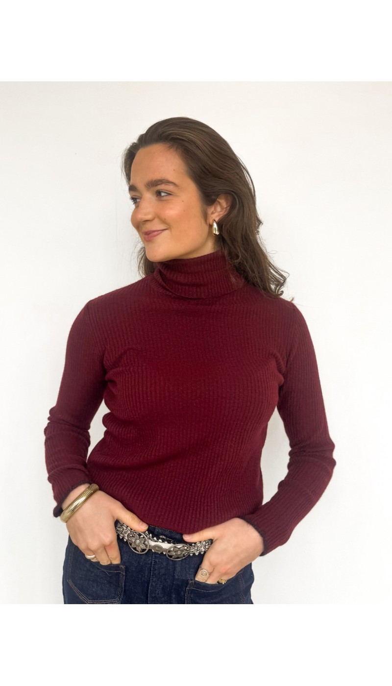 Pull col roulé TOMMY BORDEAUX