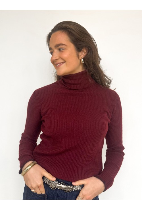 Pull col roulé TOMMY BORDEAUX