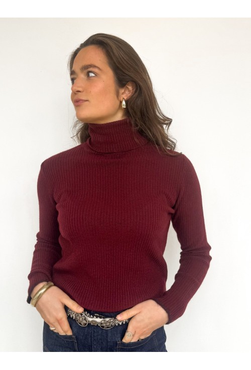 Pull col roulé TOMMY BORDEAUX