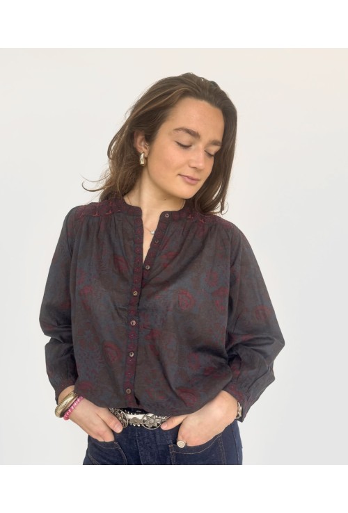 Chemisier SCARLETT bleu nuit et bordeaux