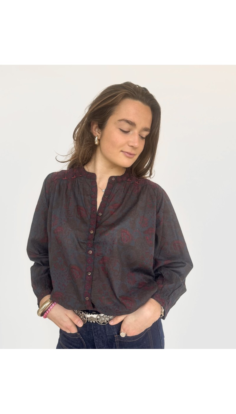 Chemisier SCARLETT bleu nuit et bordeaux