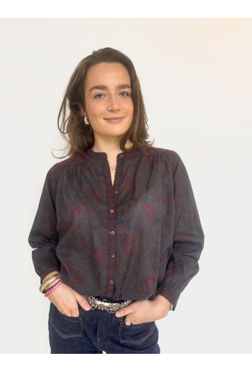 Chemisier SCARLETT bleu nuit et bordeaux