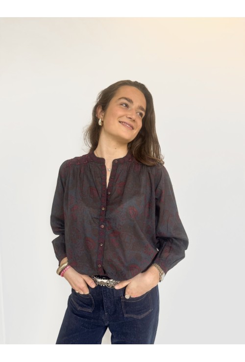 Chemisier SCARLETT bleu nuit et bordeaux