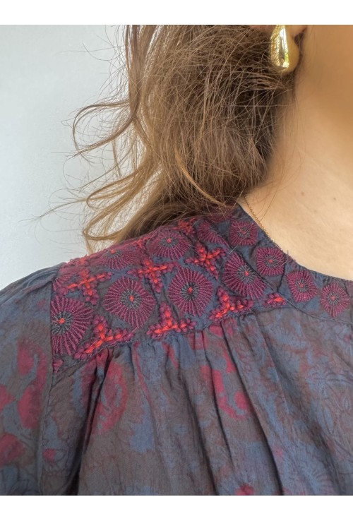 Chemisier SCARLETT bleu nuit et bordeaux