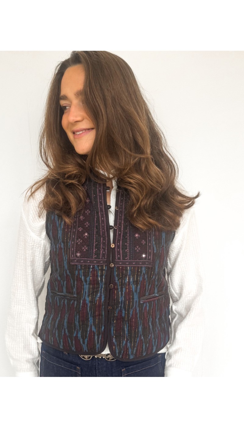 Gilet matelassé ROBIN  ligné bleu et bordeaux