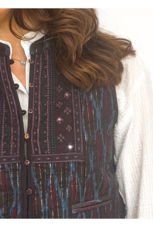 Gilet matelassé ROBIN  ligné bleu et bordeaux