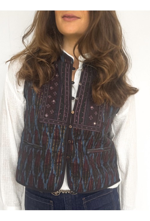 Gilet matelassé ROBIN  ligné bleu et bordeaux