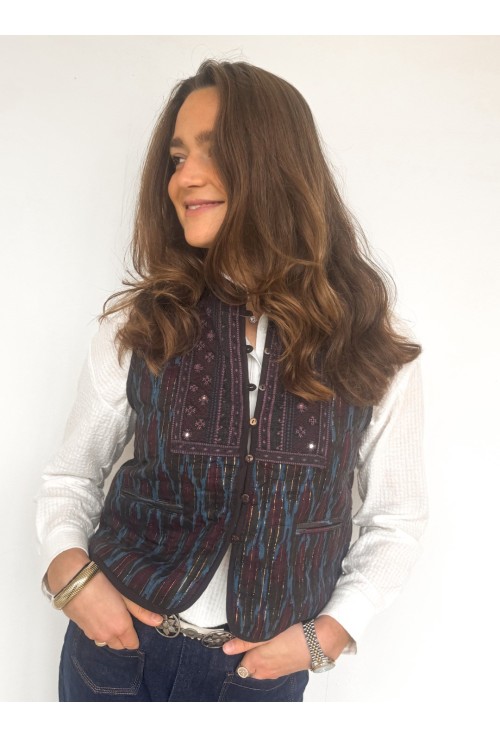 Gilet matelassé ROBIN  ligné bleu et bordeaux