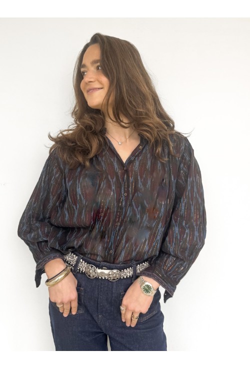 Chemisier ROBIN  ligné bleu et bordeaux