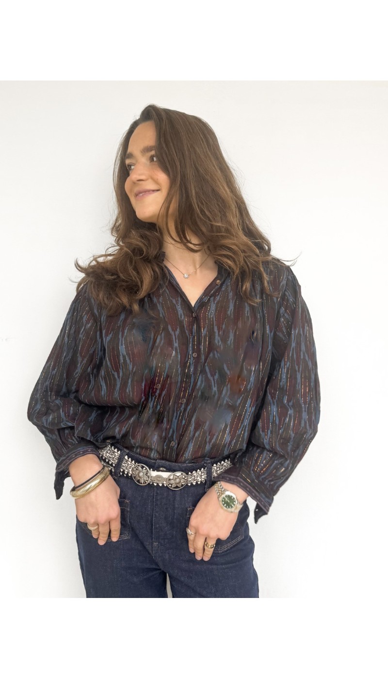 Chemisier ROBIN  ligné bleu et bordeaux