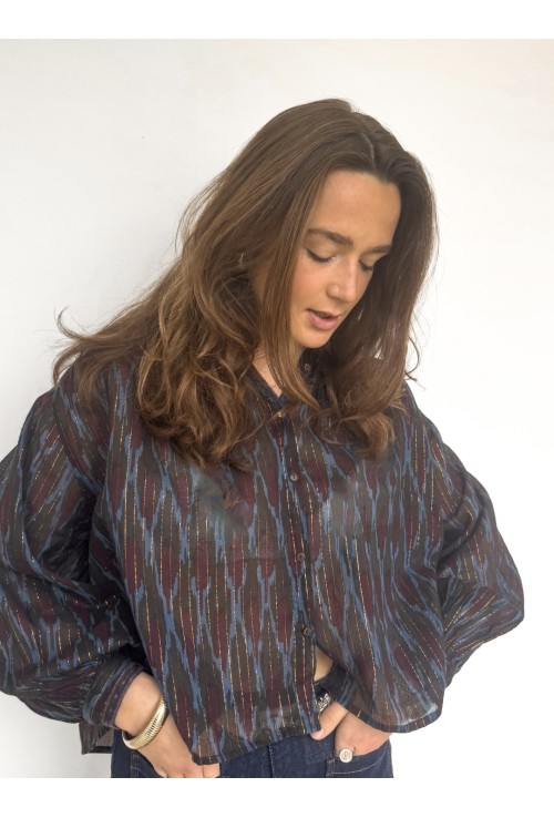 Chemisier ROBIN  ligné bleu et bordeaux